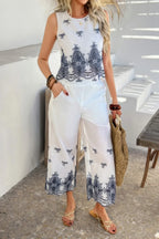 Twp Pieces Tile Inspired Embroidery Sleeveless Set | Mixtshop LLC
