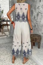 Twp Pieces Tile Inspired Embroidery Sleeveless Set | Mixtshop LLC