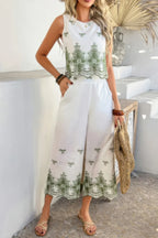 Twp Pieces Tile Inspired Embroidery Sleeveless Set | Mixtshop LLC