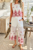 Twp Pieces Tile Inspired Embroidery Sleeveless Set | Mixtshop LLC