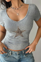 Elastic Leopard Star Short Sleeve Fit T Shirt | Mixtshop LLC