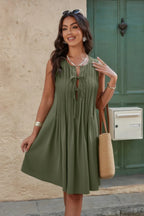 Round Neck Knot Cut Out Pleated Loose Fit Dress | Mixtshop LLC