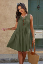 Round Neck Knot Cut Out Pleated Loose Fit Dress | Mixtshop LLC