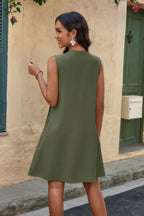 Round Neck Knot Cut Out Pleated Loose Fit Dress | Mixtshop LLC