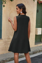 Round Neck Knot Cut Out Pleated Loose Fit Dress | Mixtshop LLC