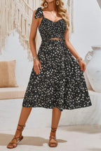 Square Neck Leopard Cut Out Elastic Waist Dress | Mixtshop LLC