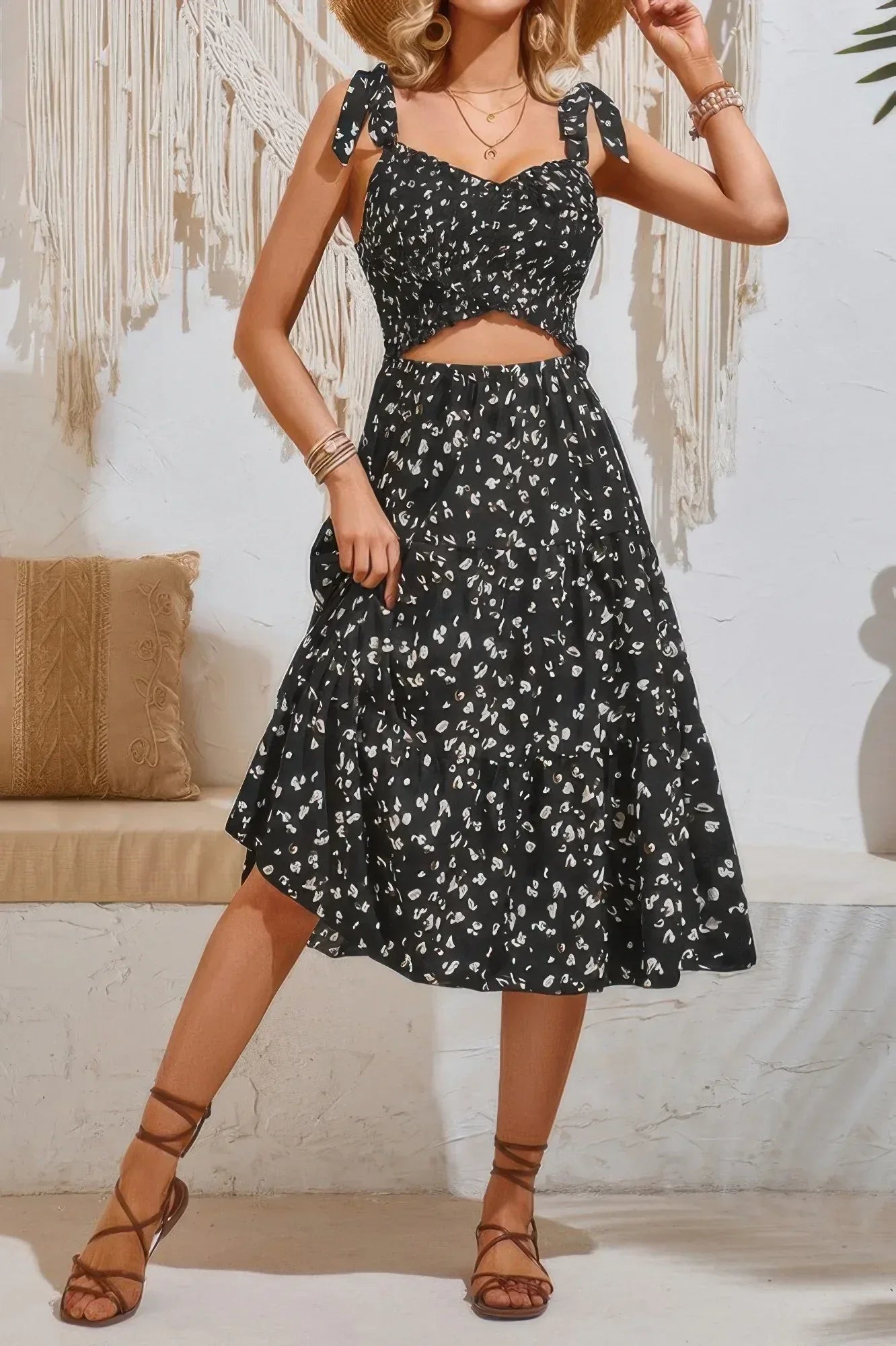 Square Neck Leopard Cut Out Elastic Waist Dress Secondary image
