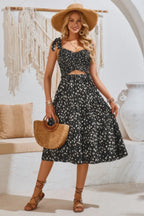 Square Neck Leopard Cut Out Elastic Waist Dress | Mixtshop LLC