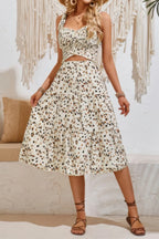 Square Neck Leopard Cut Out Elastic Waist Dress | Mixtshop LLC