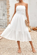 Solid Off Shoulder Elasit Waist Ruffle Dress | Mixtshop LLC