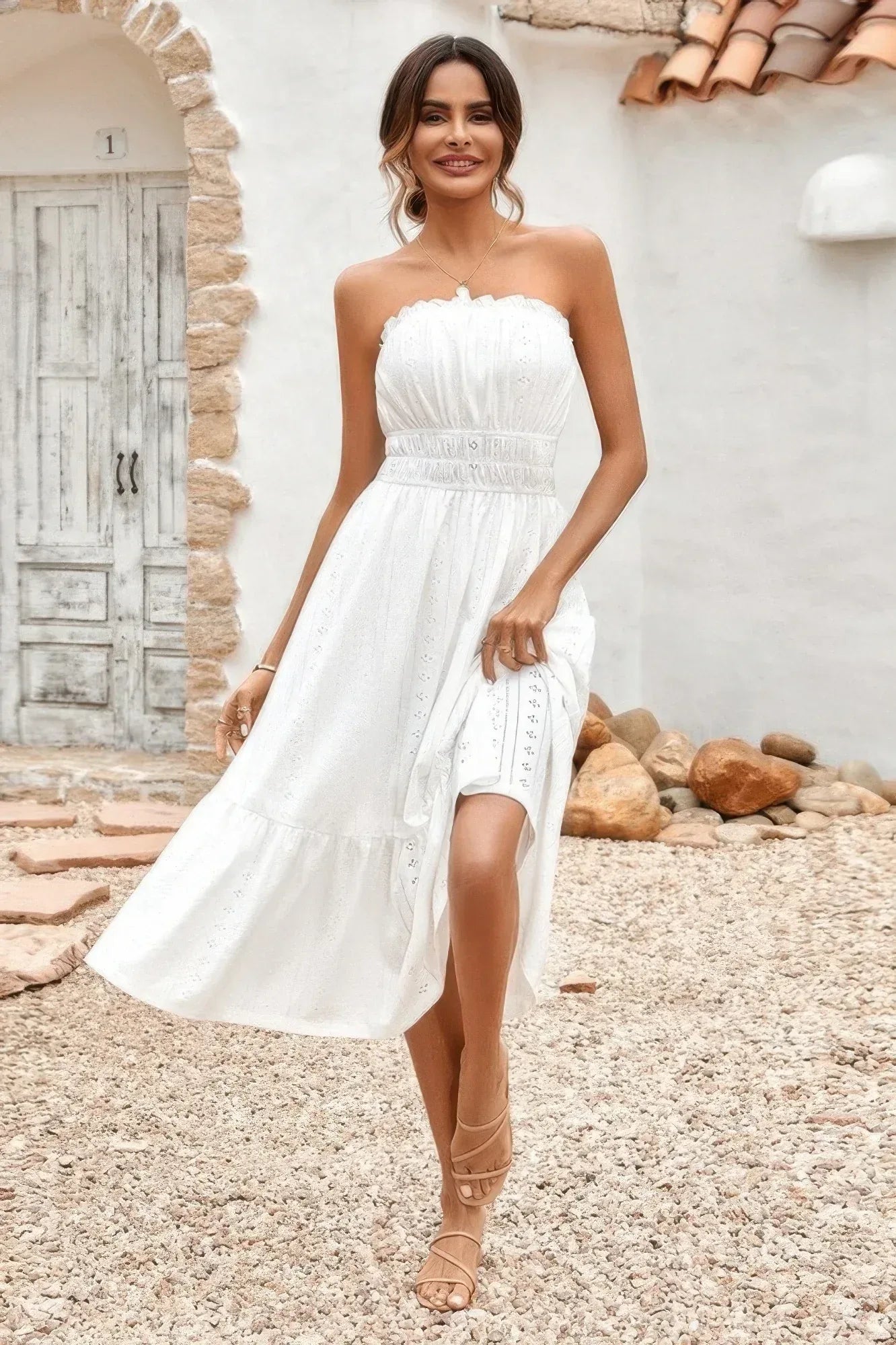 Solid Off Shoulder Elasit Waist Ruffle Dress | Mixtshop LLC