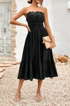 Solid Off Shoulder Elasit Waist Ruffle Dress | Mixtshop LLC