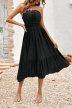 Solid Off Shoulder Elasit Waist Ruffle Dress | Mixtshop LLC