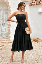 Solid Off Shoulder Elasit Waist Ruffle Dress | Mixtshop LLC