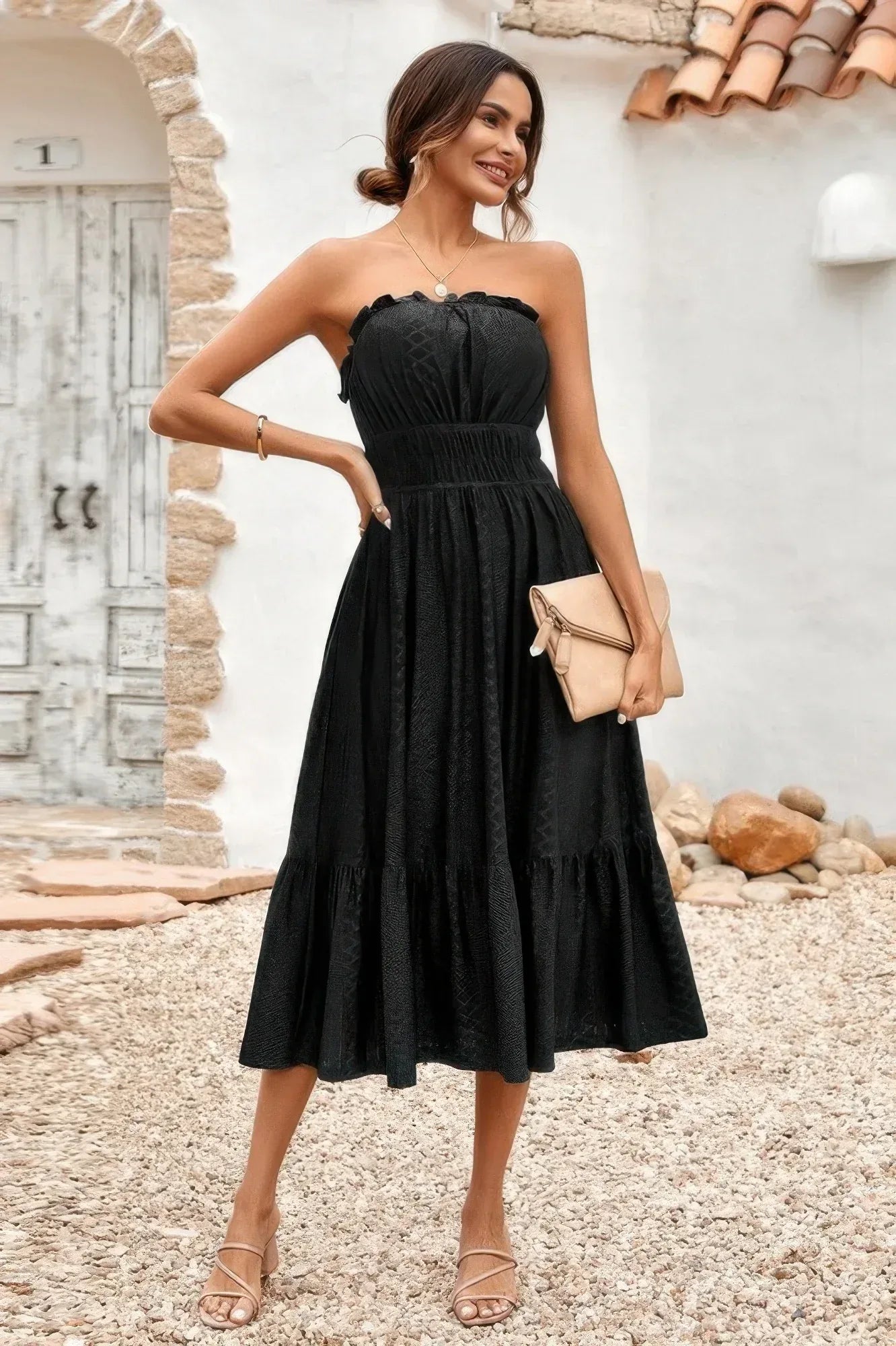 Solid Off Shoulder Elasit Waist Ruffle Dress | Mixtshop LLC