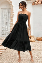 Solid Off Shoulder Elasit Waist Ruffle Dress | Mixtshop LLC