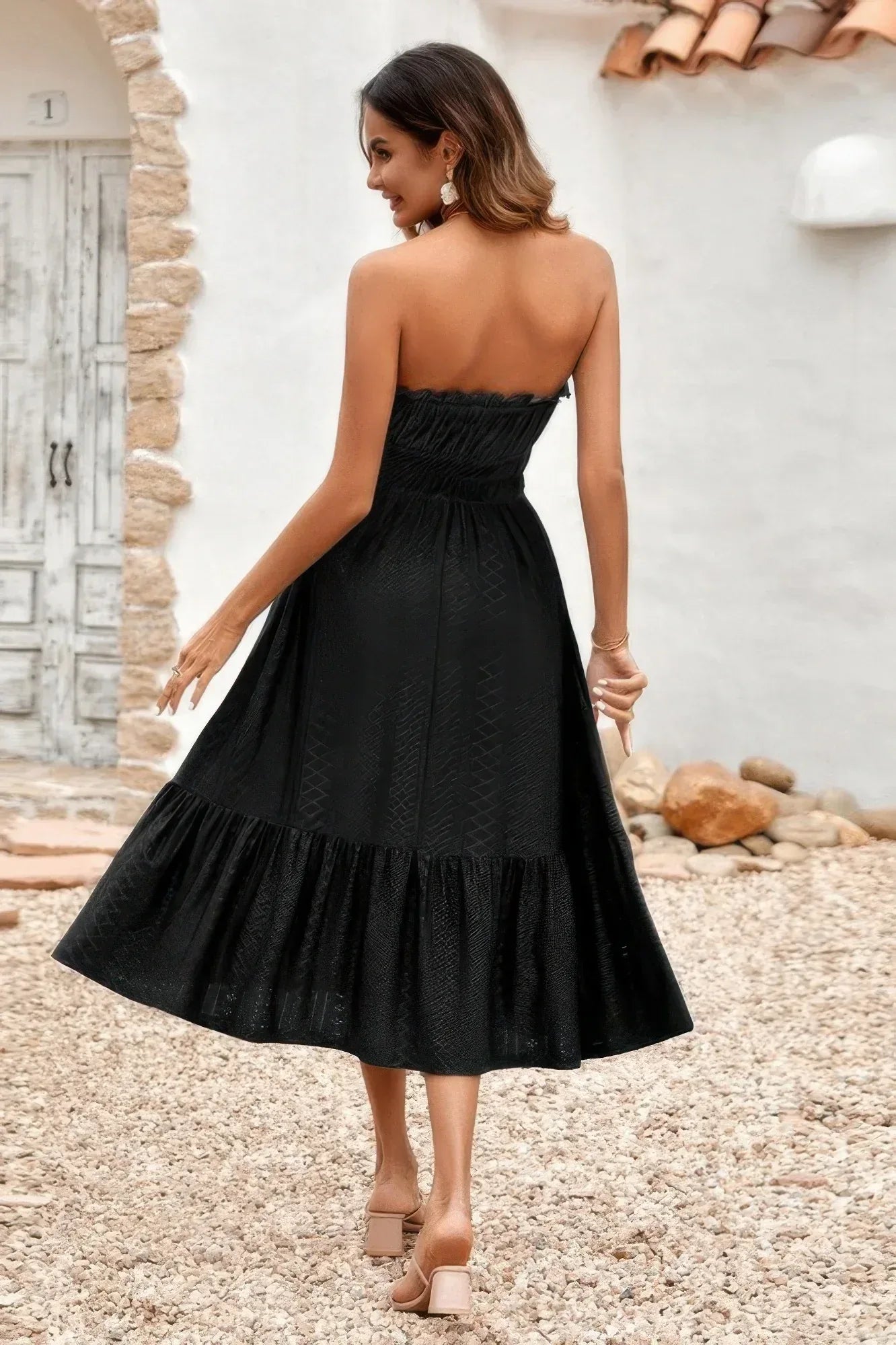Solid Off Shoulder Elasit Waist Ruffle Dress | Mixtshop LLC