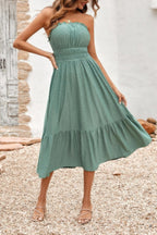 Solid Off Shoulder Elasit Waist Ruffle Dress | Mixtshop LLC