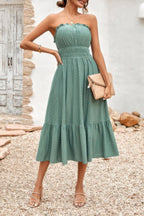 Solid Off Shoulder Elasit Waist Ruffle Dress | Mixtshop LLC