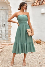 Solid Off Shoulder Elasit Waist Ruffle Dress | Mixtshop LLC