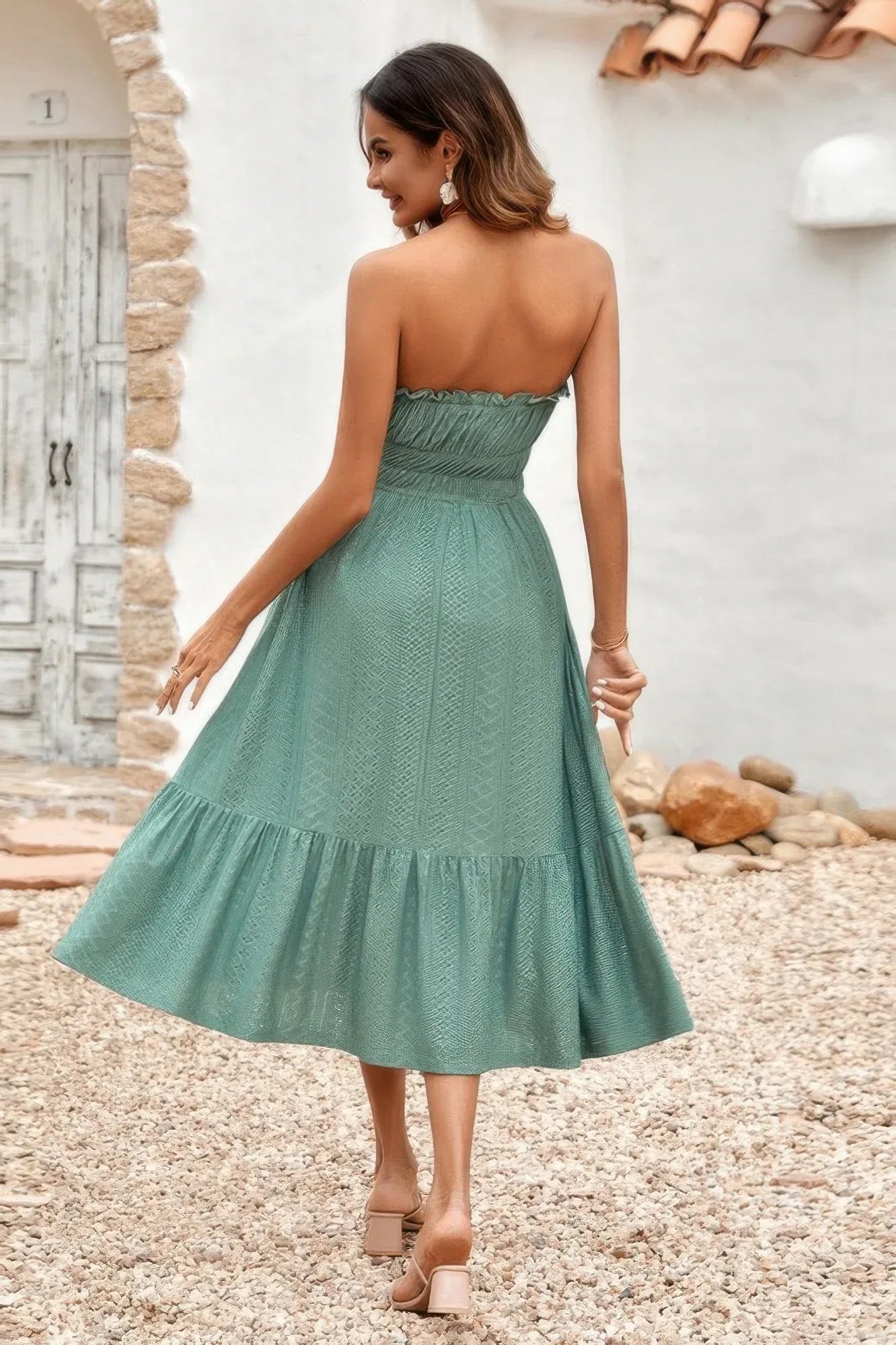 Solid Off Shoulder Elasit Waist Ruffle Dress | Mixtshop LLC