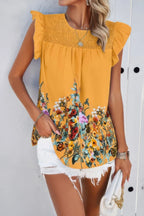 Floral Print Round Neck Ruched Loose Fit Top | Mixtshop LLC