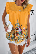 Floral Print Round Neck Ruched Loose Fit Top | Mixtshop LLC