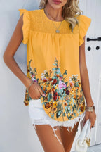 Floral Print Round Neck Ruched Loose Fit Top | Mixtshop LLC