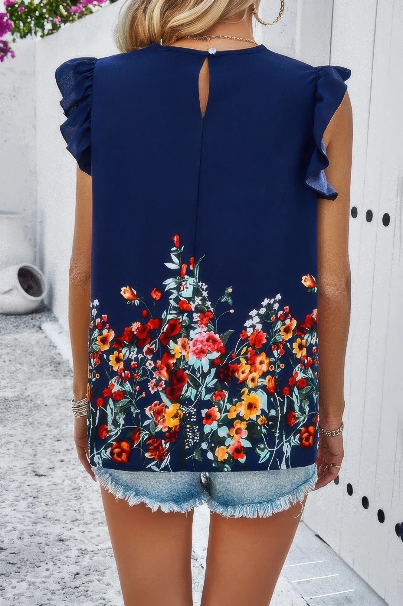 Floral Print Round Neck Ruched Loose Fit Top | Mixtshop LLC