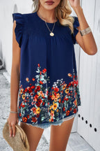 Floral Print Round Neck Ruched Loose Fit Top | Mixtshop LLC