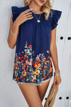 Floral Print Round Neck Ruched Loose Fit Top | Mixtshop LLC