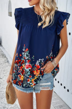 Floral Print Round Neck Ruched Loose Fit Top | Mixtshop LLC