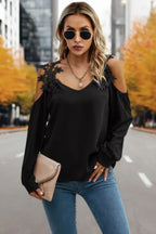 Contrast Low Back Lace Cold Shoulder Top | Mixtshop LLC