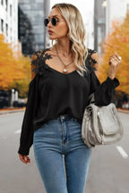 Contrast Low Back Lace Cold Shoulder Top | Mixtshop LLC