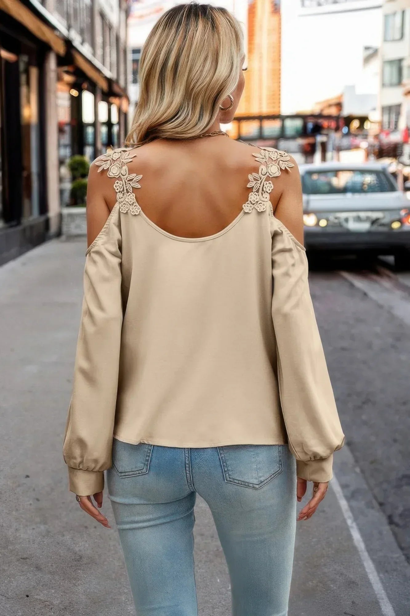Contrast Low Back Lace Cold Shoulder Top | Mixtshop LLC
