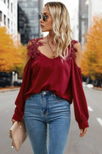 Contrast Low Back Lace Cold Shoulder Top | Mixtshop LLC