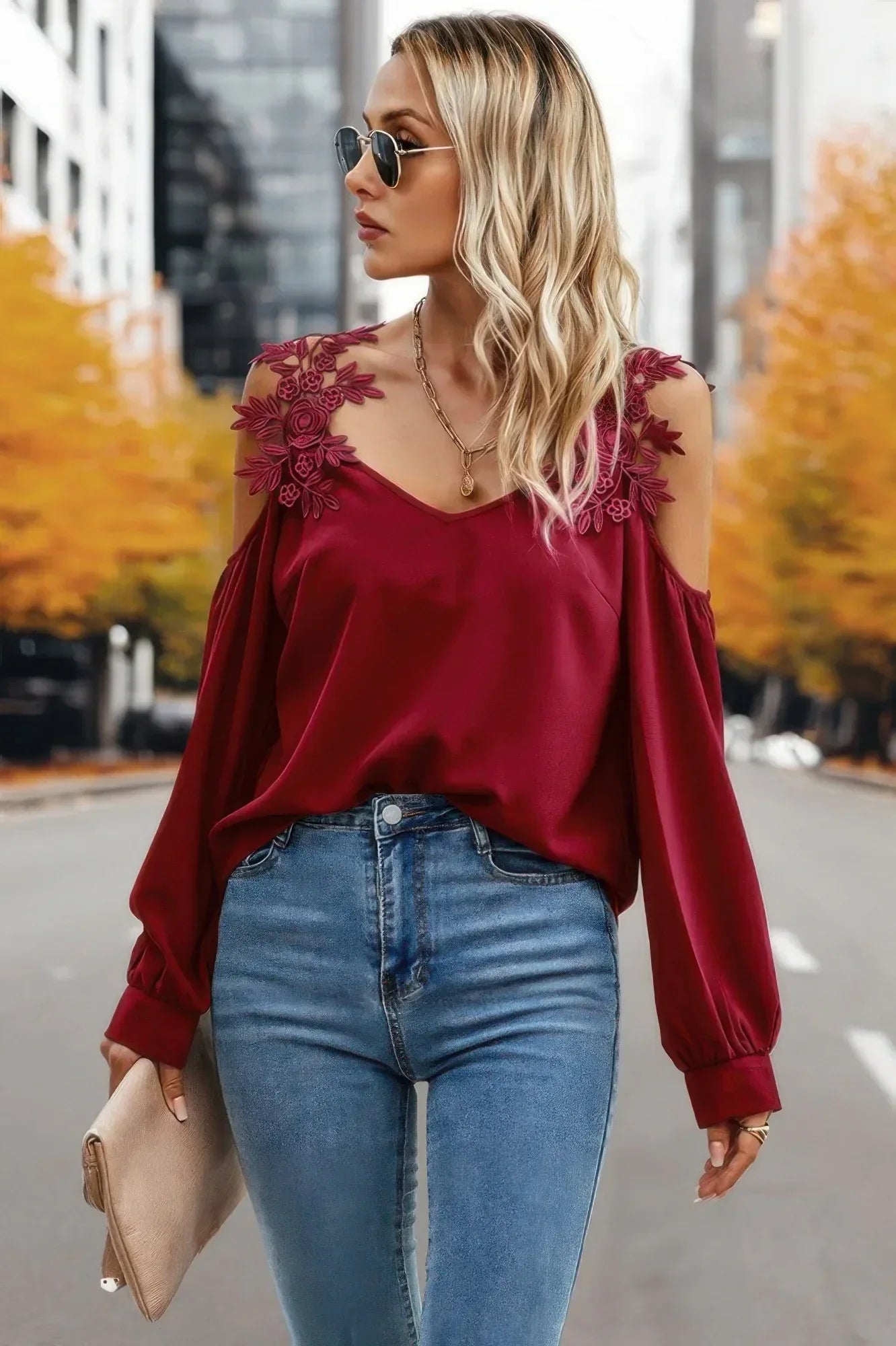 Contrast Low Back Lace Cold Shoulder Top | Mixtshop LLC