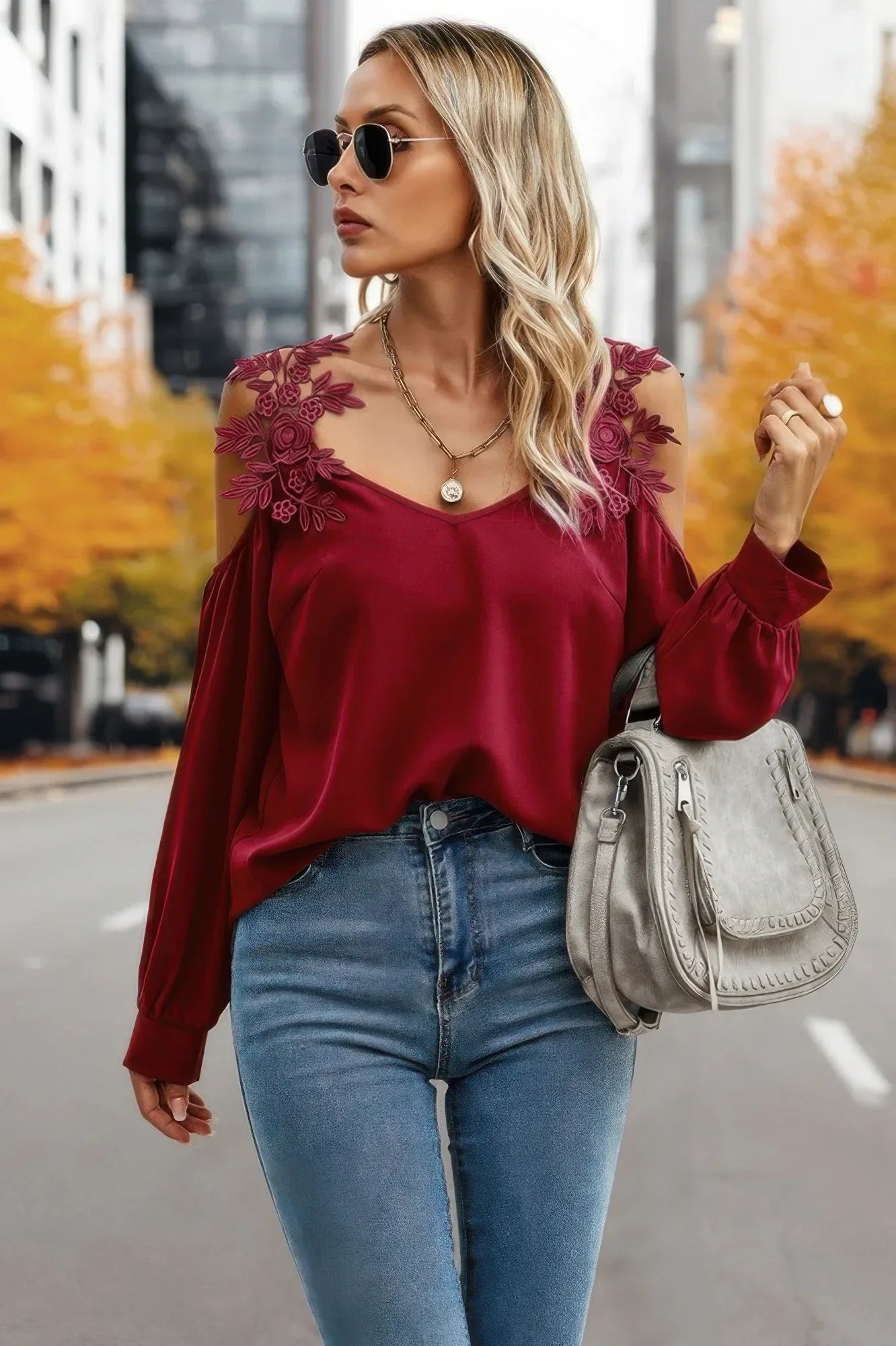 Contrast Low Back Lace Cold Shoulder Top | Mixtshop LLC