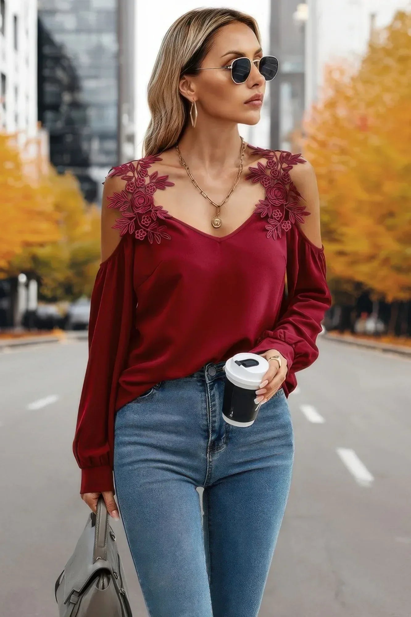 Contrast Low Back Lace Cold Shoulder Top | Mixtshop LLC