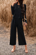 Two Pieces Button Back Ruffle Plain Pocket Sets | Mixtshop LLC
