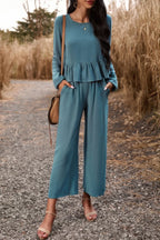 Two Pieces Button Back Ruffle Plain Pocket Sets | Mixtshop LLC