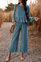 Two Pieces Button Back Ruffle Plain Pocket Sets | Mixtshop LLC