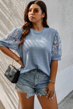 Plus Size Knit Color Block Lace Solid Fit Shirt | Mixtshop LLC