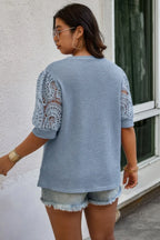 Plus Size Knit Color Block Lace Solid Fit Shirt | Mixtshop LLC