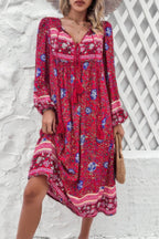 Cross Knot Floral Print Loose Fit V Neck Dress | Mixtshop LLC