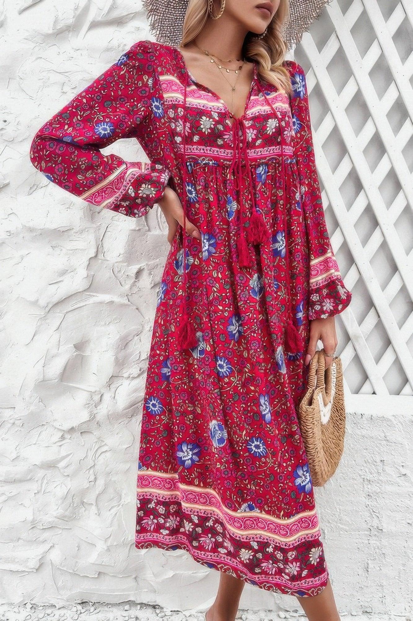 Cross Knot Floral Print Loose Fit V Neck Dress Secondary image