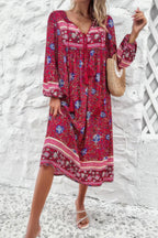 Cross Knot Floral Print Loose Fit V Neck Dress | Mixtshop LLC