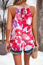Floral Print Lace Trim Sleeveless Loose Pleated Top | Mixtshop LLC