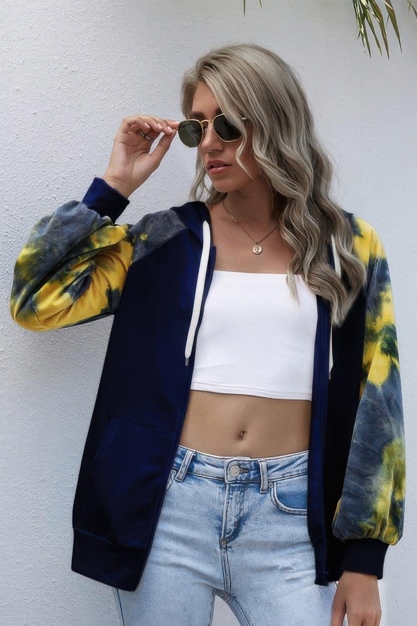 Tie Dye Full Zip Front Open Loose Hoodie | Mixtshop LLC