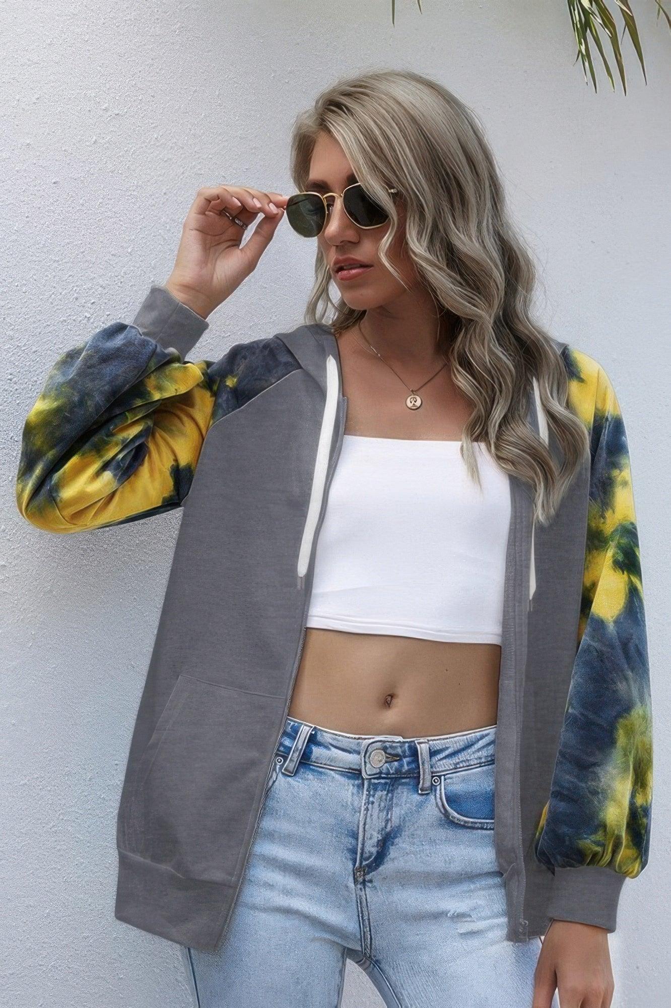 Tie Dye Full Zip Front Open Loose Hoodie | Mixtshop LLC